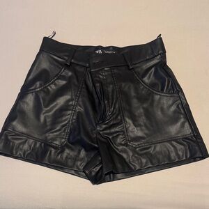 Zara High Waist Black Leather Shorts